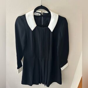 Vintage 1960s Joseph Magnin Black Pilgrim Dress w/ White Collar, Size 14